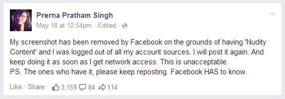 Facebook removed Prerna Singh's post