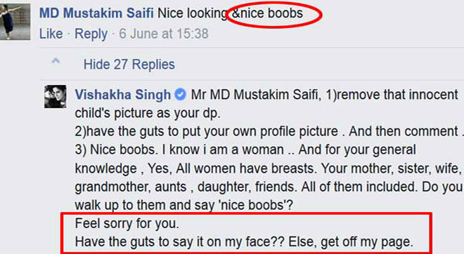 Nice boobs comment on Vishakha Singh's photo